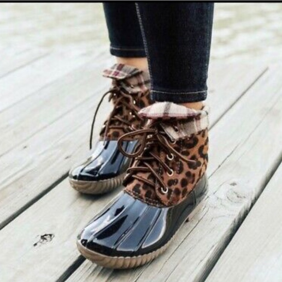 leopard print duck boots